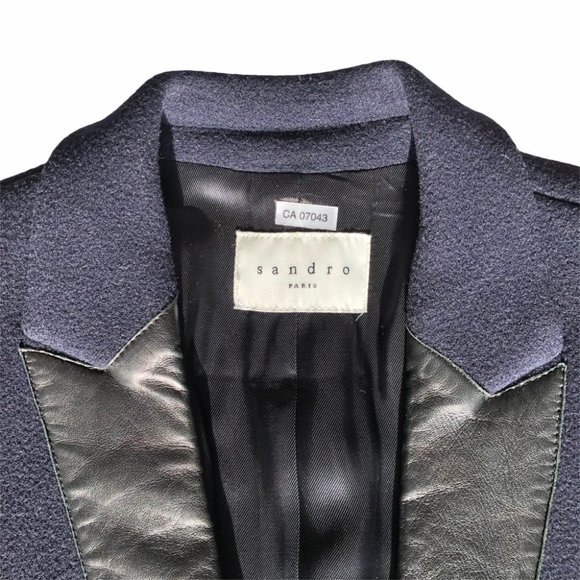 Sandro Paris Navy Colorblock Tailored Wool Coat 36 - Picture 6 of 15